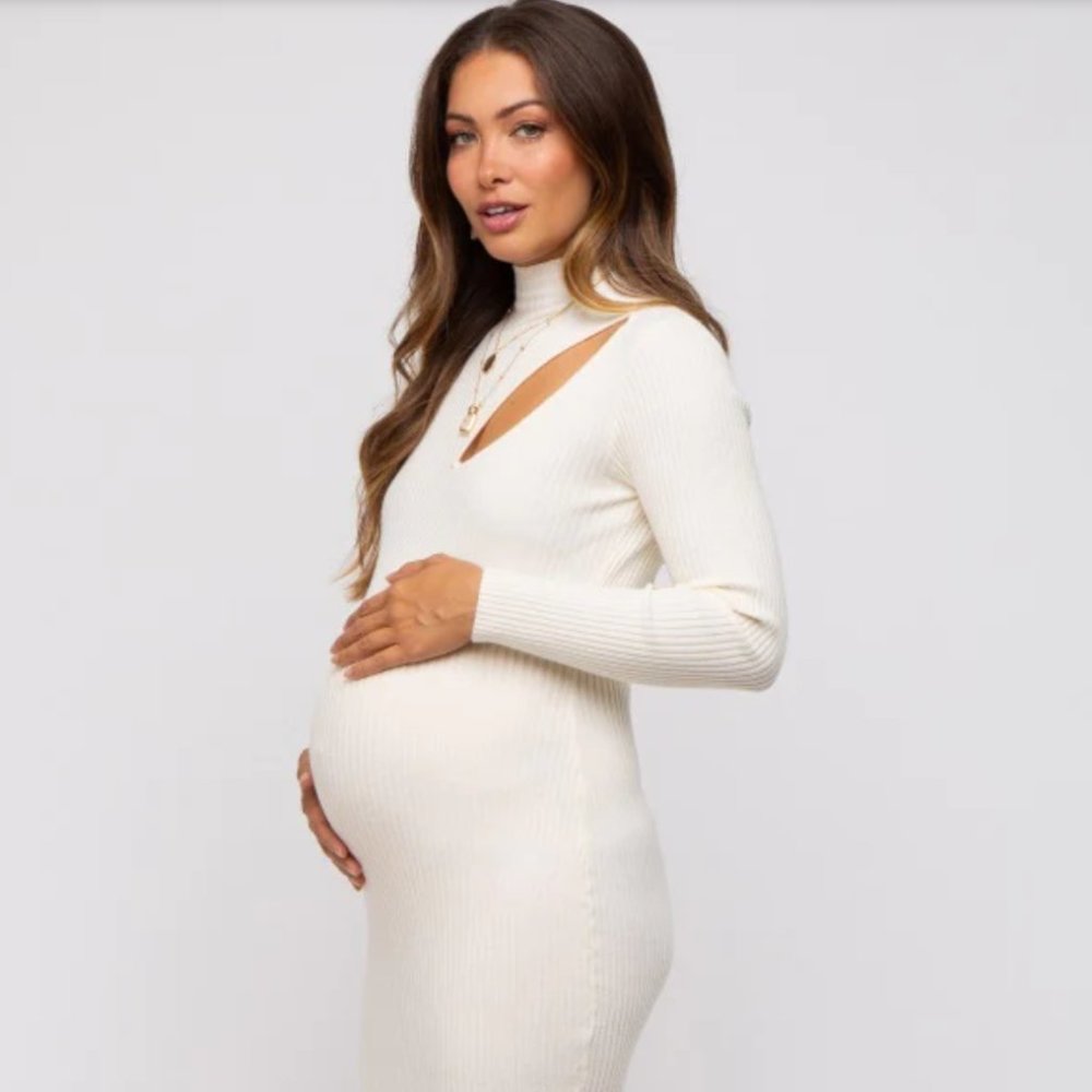 NEW✅HoSt PiCK❣️Cream Cutout Fitted Maternity Knit Dress